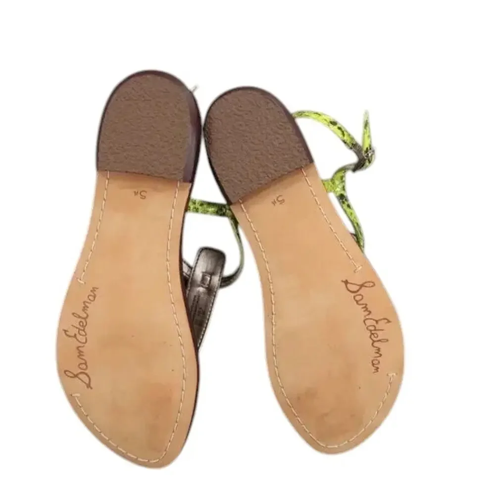 Sam Edelman Shoe Women 5.5 Sandal Fashion Snake Print Neon Gigi Flat Ankle Strap